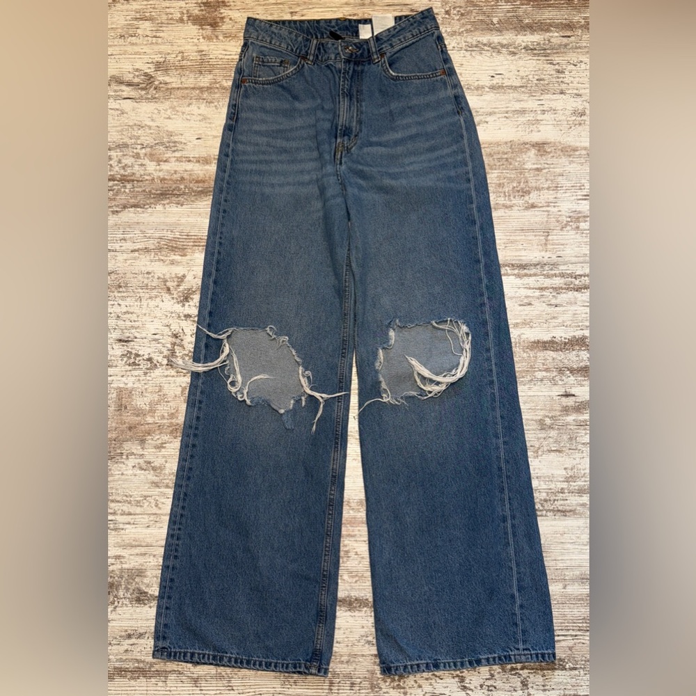 Divided‎ Blue Distressed Wide Leg Jeans